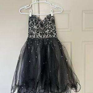 Mori Lee Black and Silver Lace Tulle Dress